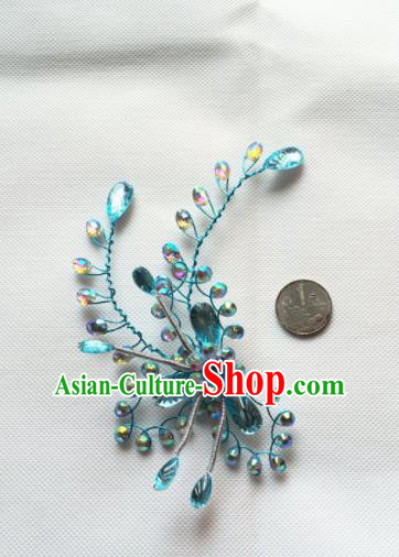 Chinese Beijing Opera Actress Blue Crystal Hair Claw Traditional Peking Opera Princess Hair Accessories for Women