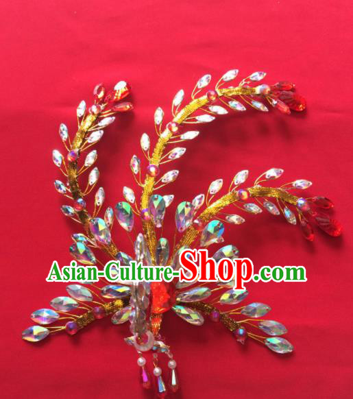 Chinese Ancient Princess Golden Phoenix Hairpin Traditional Peking Opera Actress Hair Accessories for Women