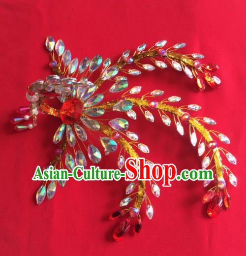 Chinese Ancient Princess Golden Phoenix Hairpin Traditional Peking Opera Actress Hair Accessories for Women