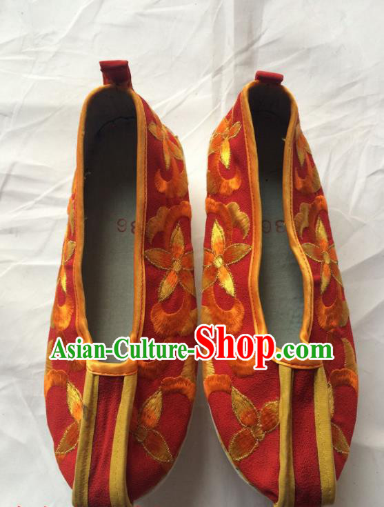 Chinese Beijing Opera Princess Red Shoes Traditional Peking Opera Diva Embroidered Shoes for Women