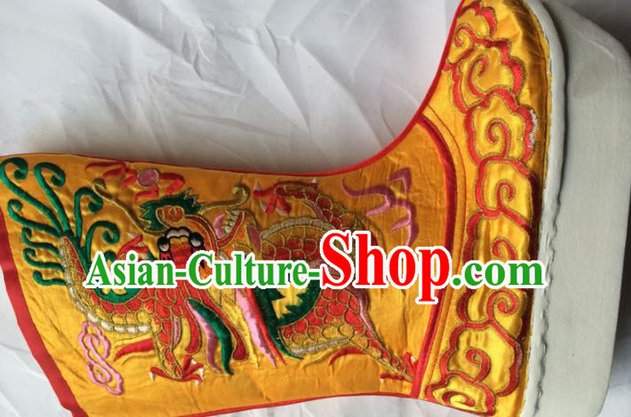 Chinese Beijing Opera Embroidery Dragon Golden Boots Traditional Peking Opera Takefu Embroidered Shoes for Men