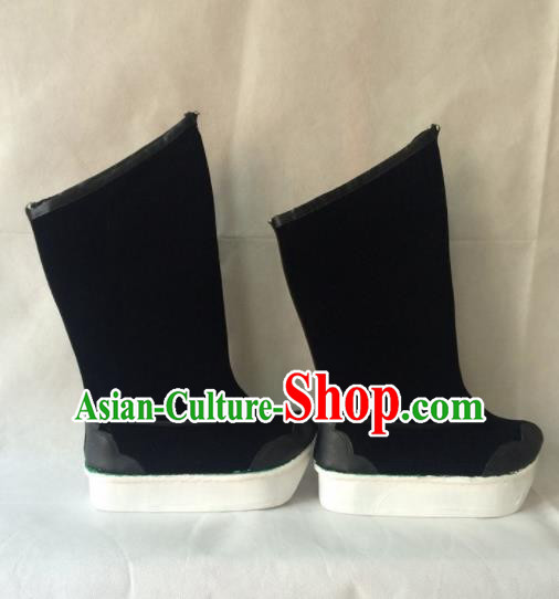 Chinese Beijing Opera Black Boots Traditional Peking Opera Takefu Shoes for Men