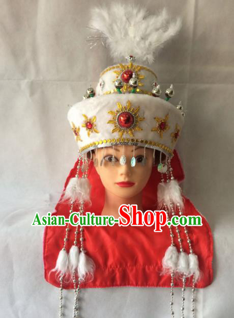 Chinese Beijing Opera Princess Han Xiang White Hat Traditional Peking Opera Diva Hair Accessories for Women