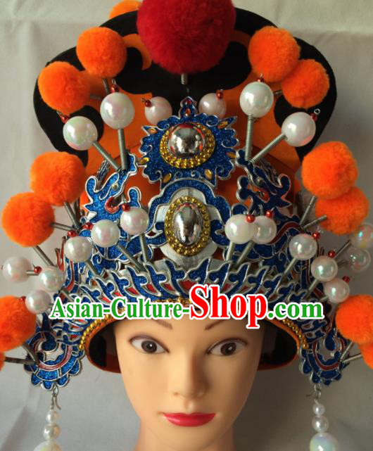 Chinese Beijing Opera Minister Orange Helmet Traditional Peking Opera Eunuch Hat Headwear for Men