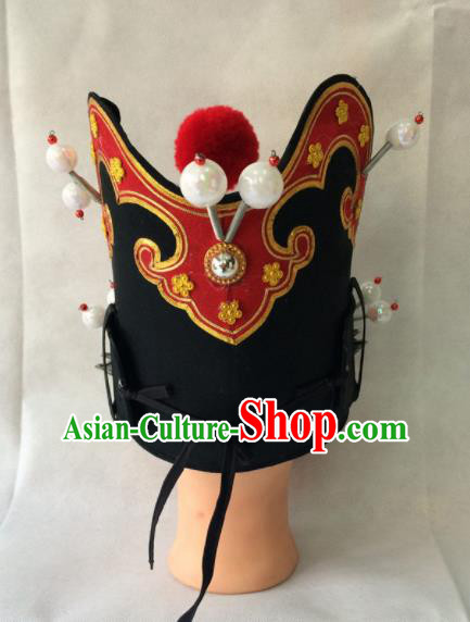 Chinese Beijing Opera Minister Black Helmet Traditional Peking Opera Eunuch Hat Headwear for Men