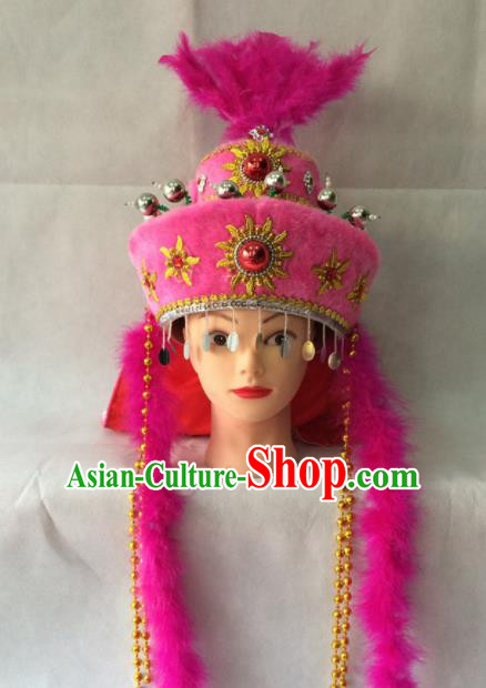 Chinese Beijing Opera Princess Pink Hat Traditional Peking Opera Diva Hair Accessories for Women