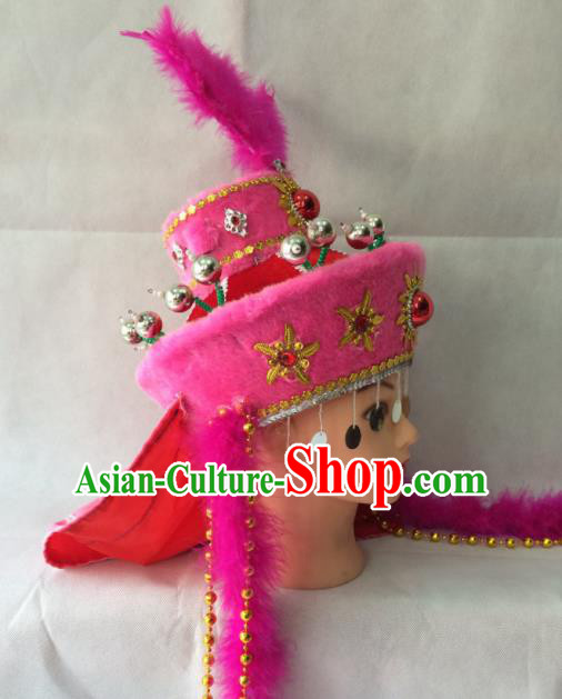Chinese Beijing Opera Princess Pink Hat Traditional Peking Opera Diva Hair Accessories for Women
