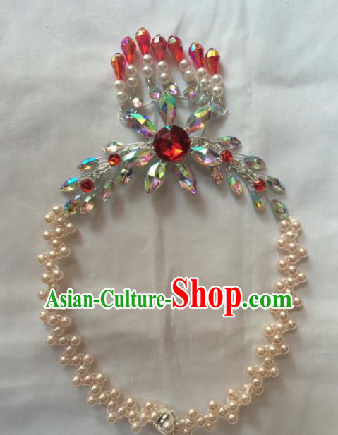 Chinese Beijing Opera Princess Red Crystal Necklace Traditional Peking Opera Diva Necklet Accessories for Women