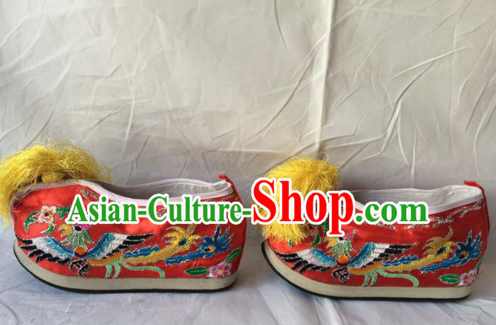 Chinese Beijing Opera Princess Red Shoes Traditional Peking Opera Diva Embroidered Shoes for Women