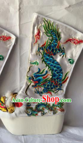 Chinese Beijing Opera Emperor White Boots Traditional Peking Opera Takefu Embroidered Shoes for Men