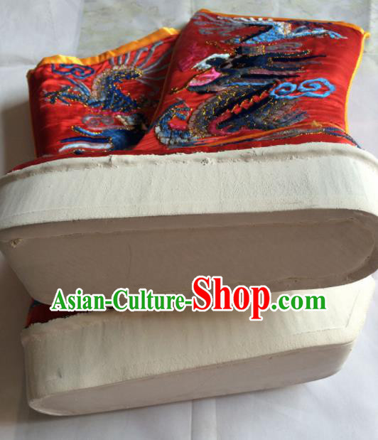 Chinese Beijing Opera Takefu Red Boots Traditional Peking Opera Emperor Embroidered Shoes for Men