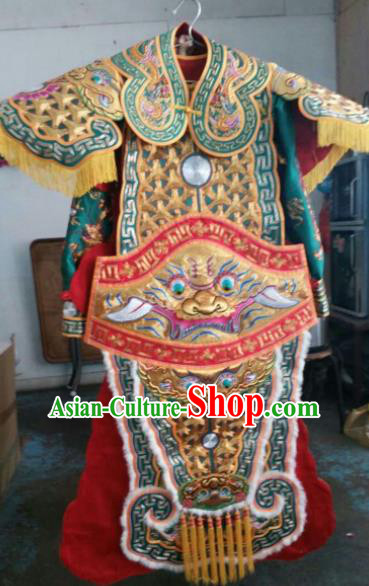 Chinese Beijing Opera General Embroidered Green Clothing Traditional Peking Opera Takefu Costume for Men