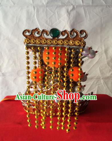 Chinese Beijing Opera Emperor Tassel Golden Hat Traditional Peking Opera Headwear for Men