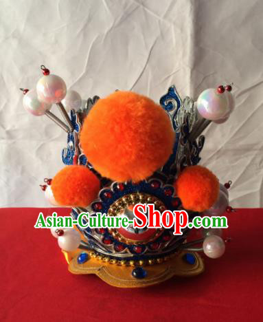 Chinese Beijing Opera Niche Blue Hairdo Crown Traditional Peking Opera Prince Headwear for Men