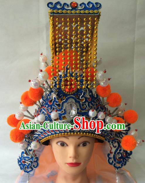Chinese Beijing Opera Emperor Tassel Hat Traditional Peking Opera Imperator Headwear for Men
