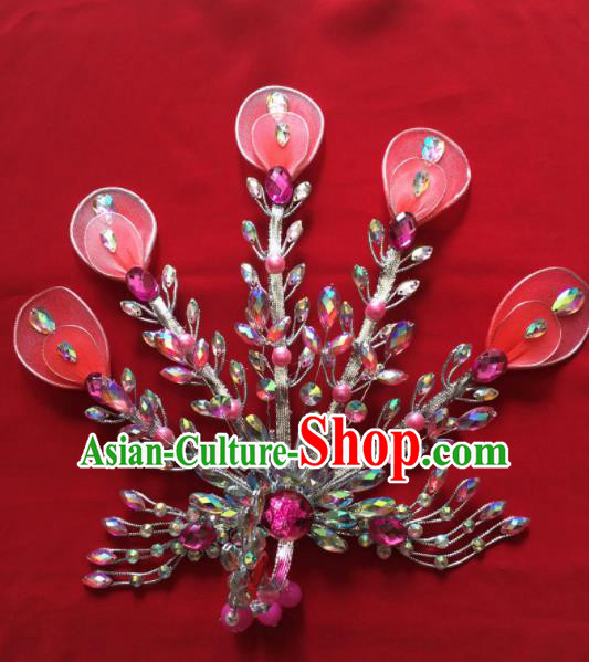 Chinese Beijing Opera Diva Princess Pink Phoenix Hairpins Traditional Peking Opera Hair Accessories for Women