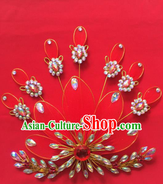 Chinese Beijing Opera Diva Princess Red Phoenix Hairpins Traditional Peking Opera Hair Accessories for Women