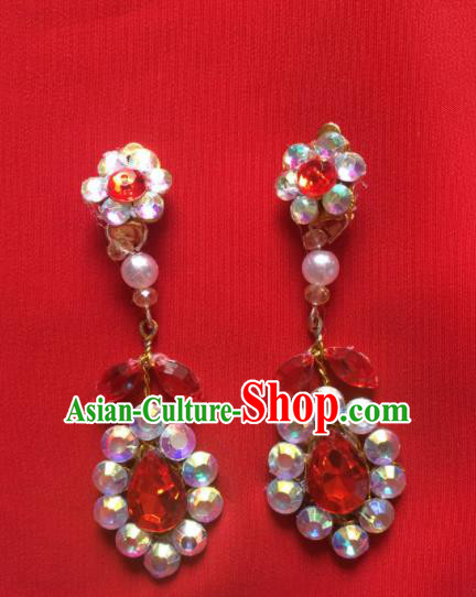 Chinese Beijing Opera Princess Crystal Earrings Traditional Peking Opera Diva Ear Accessories for Women