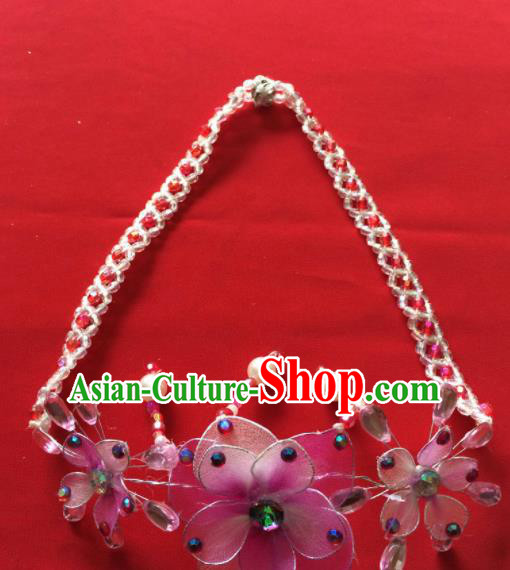 Chinese Beijing Opera Princess Pink Flowers Necklace Traditional Peking Opera Diva Accessories for Women