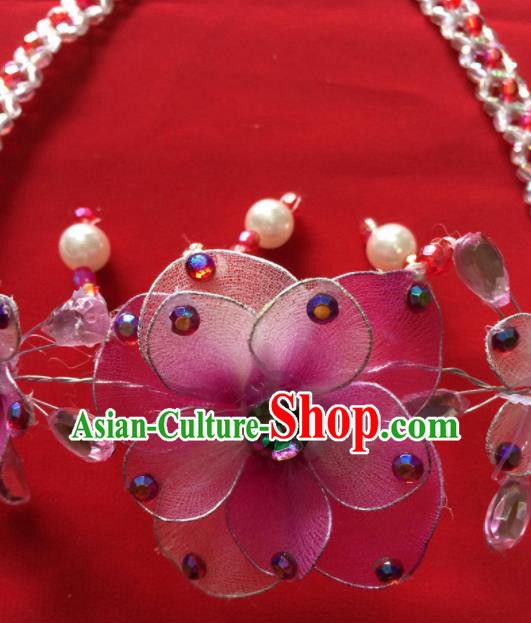 Chinese Beijing Opera Princess Pink Flowers Necklace Traditional Peking Opera Diva Accessories for Women