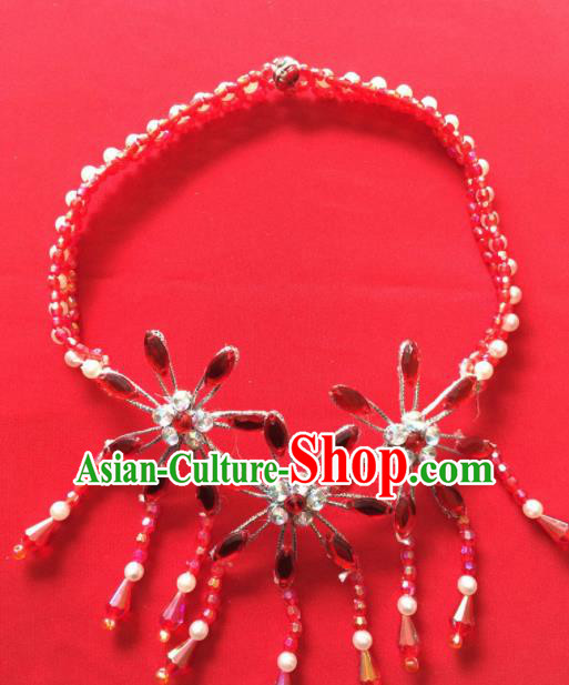 Chinese Beijing Opera Princess Red Crystal Tassel Necklace Traditional Peking Opera Diva Accessories for Women