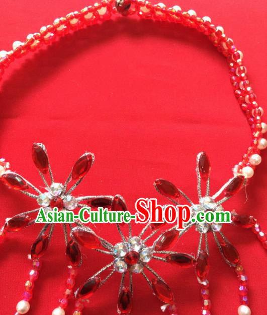 Chinese Beijing Opera Princess Red Crystal Tassel Necklace Traditional Peking Opera Diva Accessories for Women