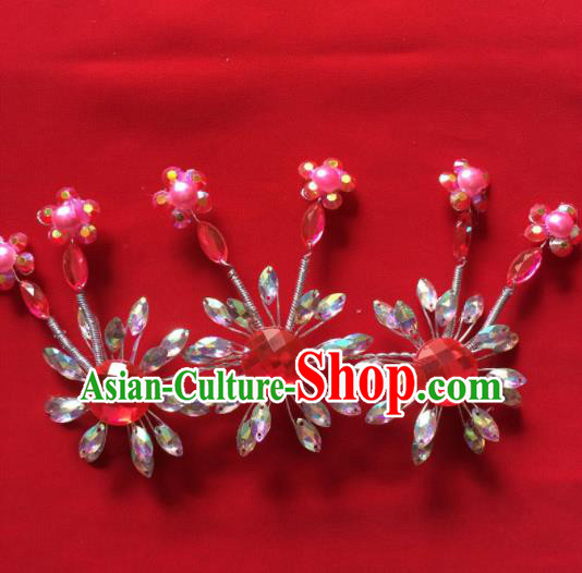 Chinese Beijing Opera Princess Crystal Flowers Hair Claw Hairpins Traditional Peking Opera Diva Hair Accessories for Women