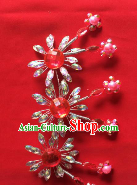 Chinese Beijing Opera Princess Crystal Flowers Hair Claw Hairpins Traditional Peking Opera Diva Hair Accessories for Women