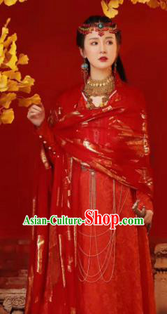 Chinese Ancient Goddess Princess Red Hanfu Dress Traditional Tang Dynasty Palace Lady Costumes for Women