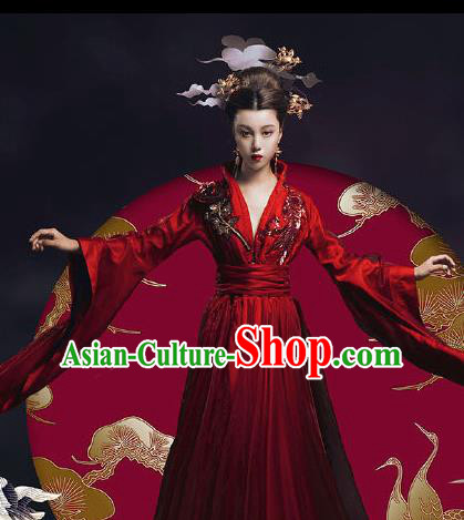 Chinese Ancient Court Queen Red Hanfu Dress Traditional Tang Dynasty Empress Costumes for Women