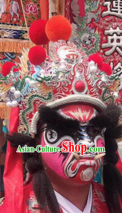 Chinese Sichuan Opera Change Face Red Hat Traditional Peking Opera Hair Accessories for Men