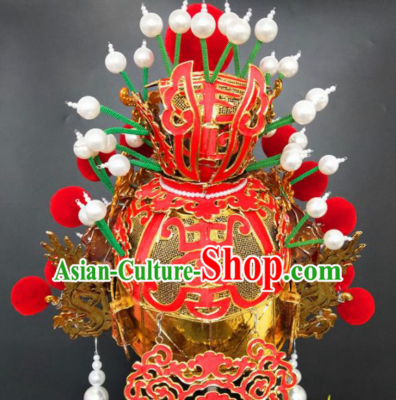 Chinese Beijing Opera Prince Red Hat Traditional Peking Opera Hair Accessories for Men