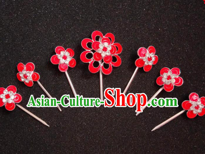 Chinese Ancient Princess Red Plum Hairpins Traditional Peking Opera Actress Hair Accessories for Women
