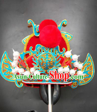 Chinese Beijing Opera Hell God Red Hat Traditional Peking Opera King Hair Accessories for Men