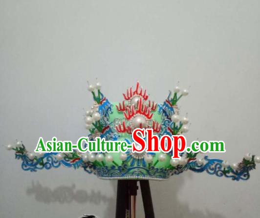 Chinese Beijing Opera Prime Minister Green Hat Traditional Peking Opera Chancellor Hair Accessories for Men