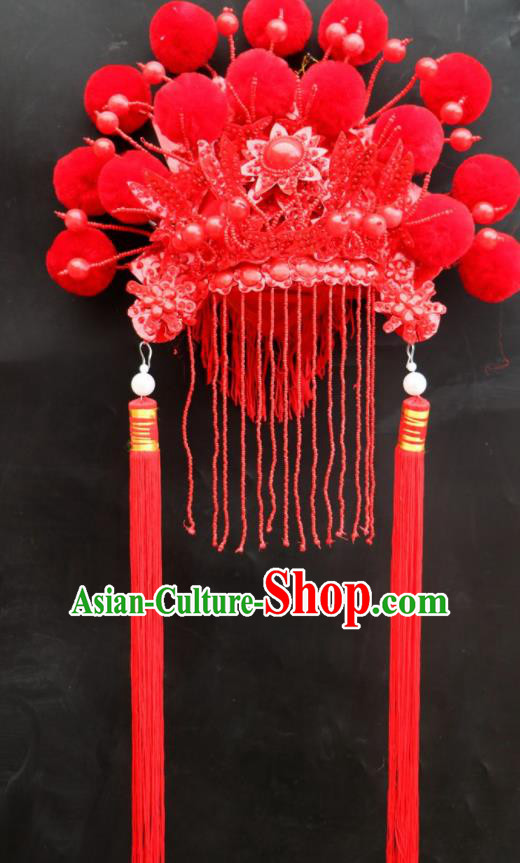 Chinese Beijing Opera Imperial Consort Red Phoenix Coronet Traditional Peking Opera Bride Hat Hair Accessories for Women