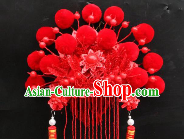 Chinese Beijing Opera Imperial Consort Red Phoenix Coronet Traditional Peking Opera Bride Hat Hair Accessories for Women