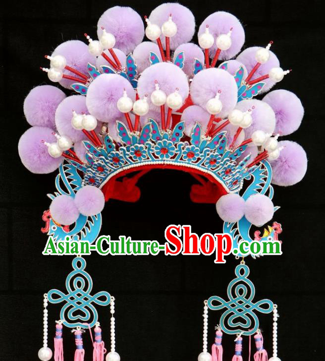 Chinese Beijing Opera Imperial Consort Purple Phoenix Coronet Traditional Peking Opera Bride Hat Hair Accessories for Women
