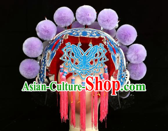 Chinese Beijing Opera Imperial Consort Purple Phoenix Coronet Traditional Peking Opera Bride Hat Hair Accessories for Women
