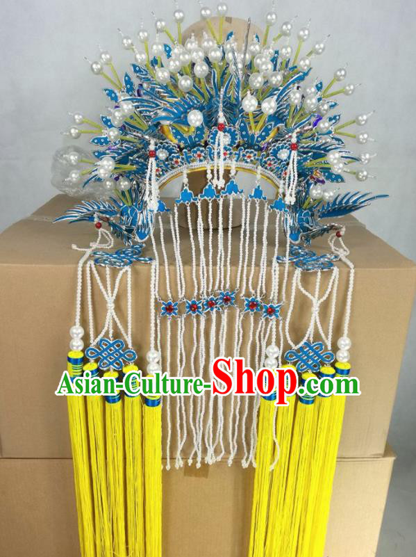 Chinese Beijing Opera Imperial Consort Yellow Phoenix Coronet Traditional Peking Opera Bride Hat Hair Accessories for Women