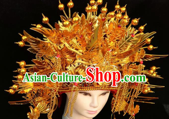 Chinese Beijing Opera Imperial Consort Golden Phoenix Coronet Traditional Peking Opera Bride Hat Hair Accessories for Women