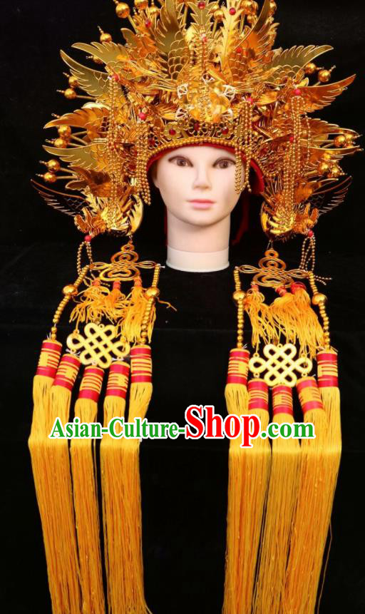 Chinese Beijing Opera Imperial Consort Golden Phoenix Coronet Traditional Peking Opera Bride Hat Hair Accessories for Women