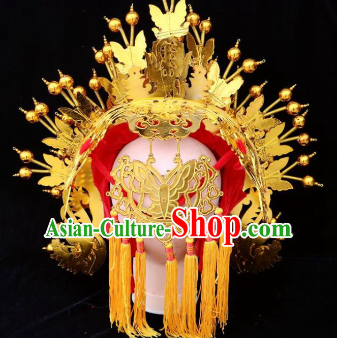 Chinese Beijing Opera Diva Golden Phoenix Coronet Traditional Peking Opera Bride Hat Hair Accessories for Women