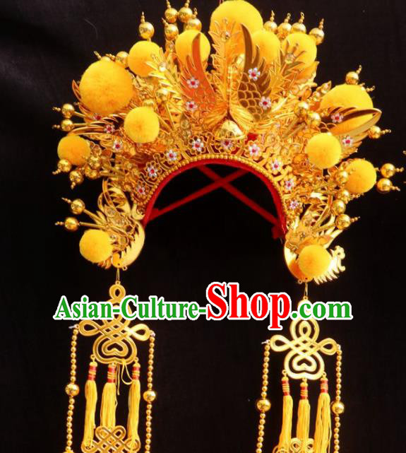 Chinese Beijing Opera Princess Golden Phoenix Coronet Traditional Peking Opera Bride Hat Hair Accessories for Women