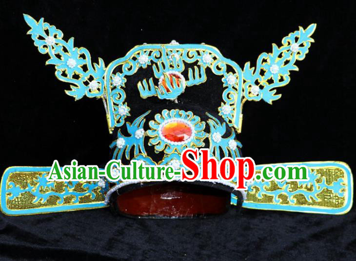 Chinese Beijing Opera Niche Blue Hat Traditional Peking Opera Bridegroom Headwear for Men