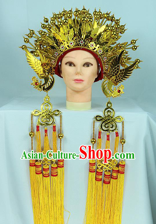 Chinese Beijing Opera Queen Golden Butterfly Phoenix Coronet Traditional Peking Opera Bride Hat Hair Accessories for Women