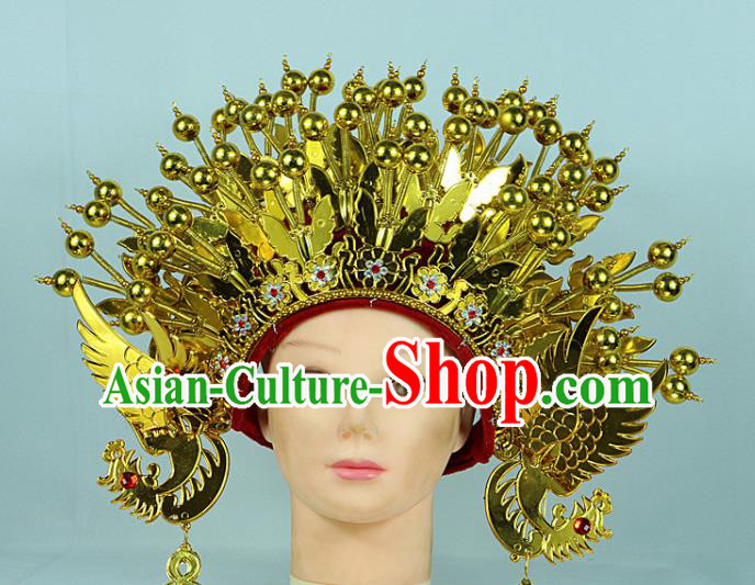 Chinese Beijing Opera Queen Golden Butterfly Phoenix Coronet Traditional Peking Opera Bride Hat Hair Accessories for Women