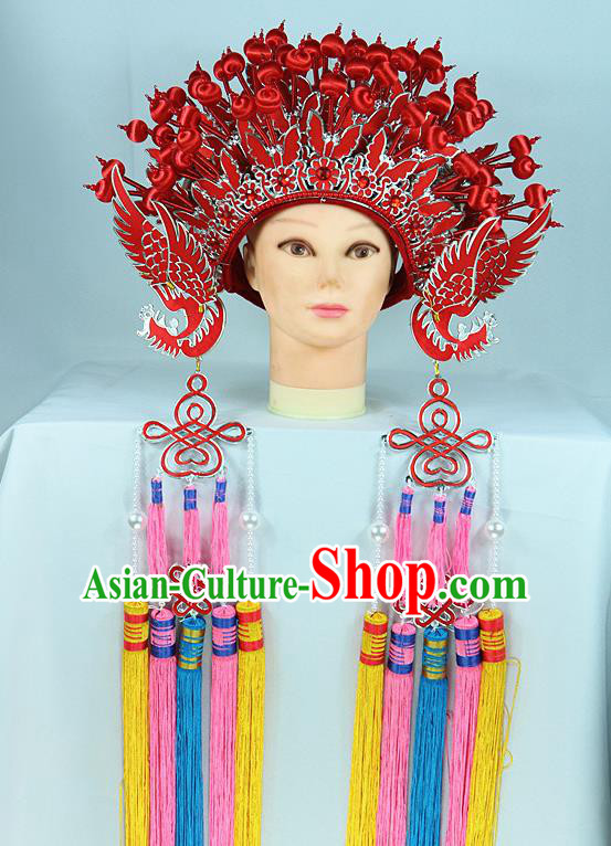 Chinese Beijing Opera Queen Red Butterfly Phoenix Coronet Traditional Peking Opera Bride Hat Hair Accessories for Women