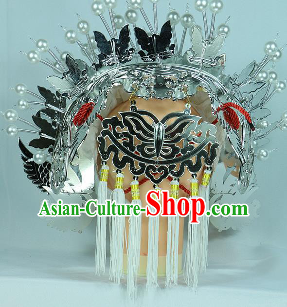 Chinese Beijing Opera Queen Butterfly Phoenix Coronet Traditional Peking Opera Bride Hat Hair Accessories for Women