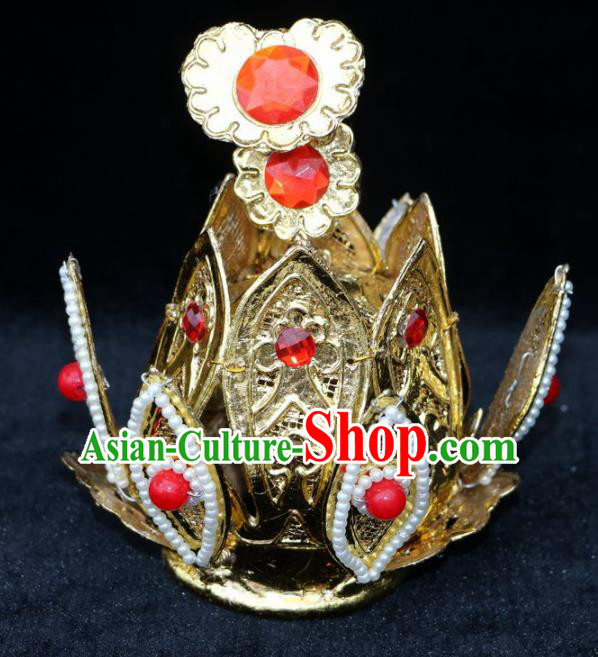 Chinese Beijing Opera Prince Golden Hairdo Crown Traditional Peking Opera Taoist Headwear for Men